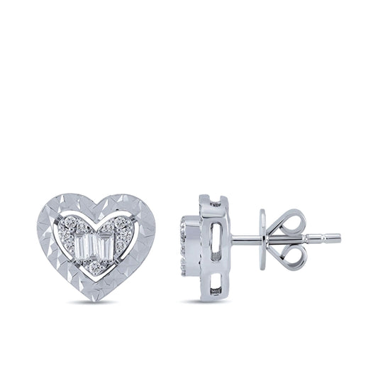 0,21 Karat Pırlanta Kalp Baget Küpe