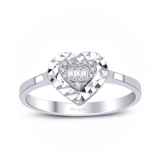 0.08 Karat Pırlanta Baget Kalp Yüzük