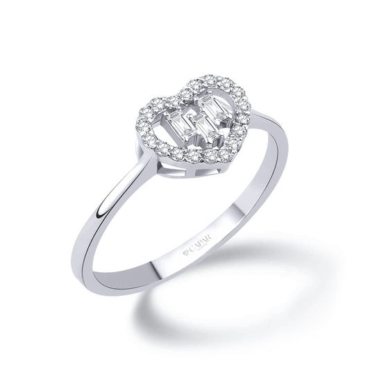 0.22 Karat Pırlanta Baget Kalp Yüzük