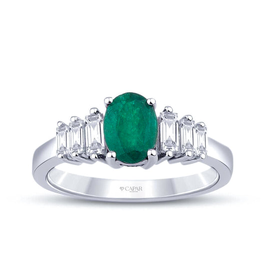 1.16 Karat Pırlanta Baget Zümrüt Yüzük