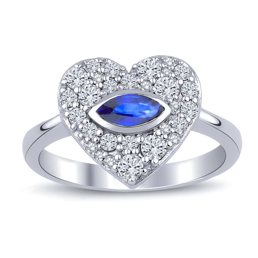 0.70 Karat Pırlanta Kalp Safir Yüzük